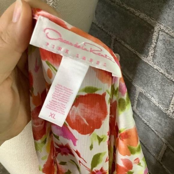 Vintage Y2K Oscar de la Renta Pink Label Chiffon Floral Robe XL - Picture 4 of 8